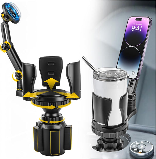 2.68-4.33" 360 N52 Frani Car Cup Holder Expander with Magnetic Phone Mount - Adjustable Insert Fits Holders, Adjustable