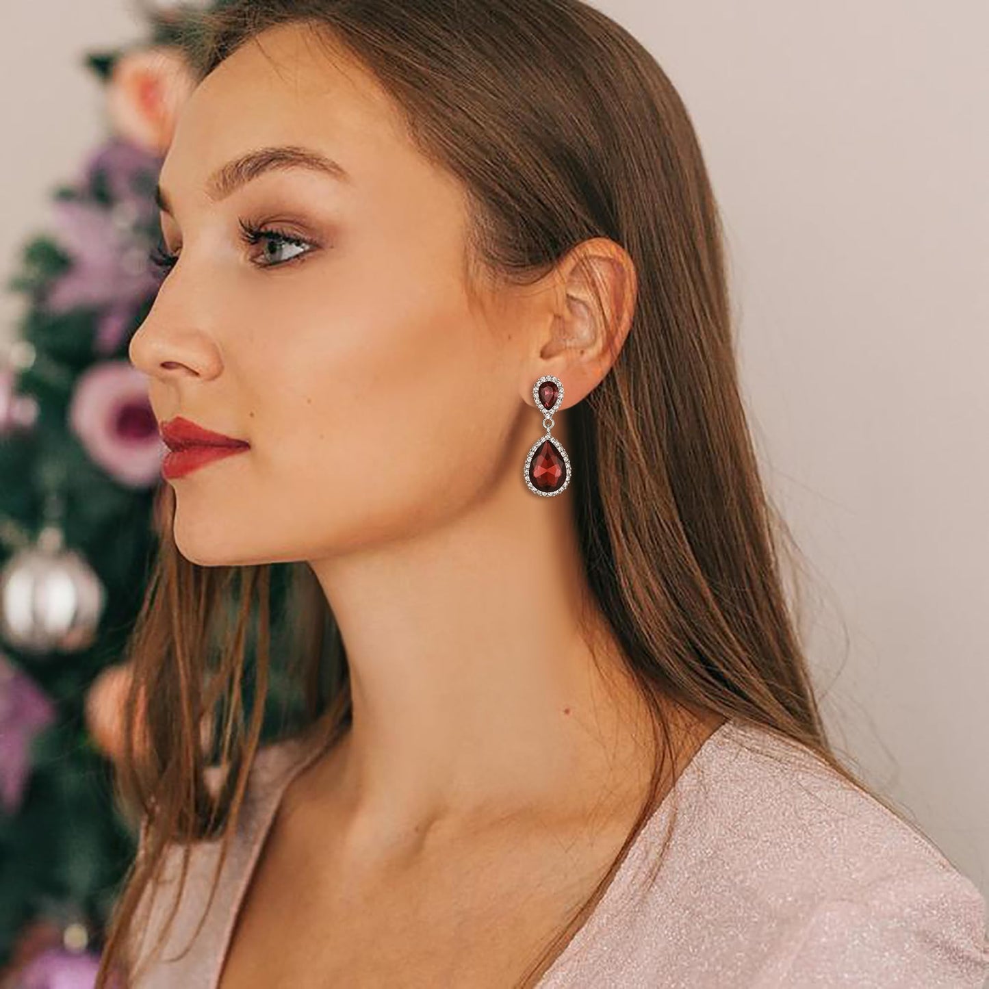 EVER FAITH Women's Austrian Crystal Wedding Tear Drop Dangle Earrings Purple Silver-Plated-Base