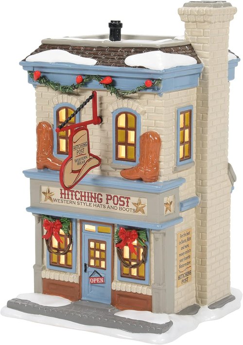 Department 56 Ceramic Snow Village - Western Wear Hitching Post Lit Building | 8.27 Inch, Multicolor