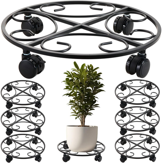 6-pack 15.8 inches Extra-large Metal Plant Caddy with Wheels Rolling Plant Stands Wheeled Plant Dolly Coasters Heavy-duty Pot Mover Roller Base Indoor Outdoor Garden Planter Trolley Cart, Black