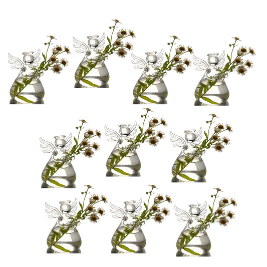 GENEDEY Angel Design Glass Vases Clear Flower Plant Terrarium Container Hanging Vase Wedding Decor Garden Ornaments Hanging Planter (Pack of 10)