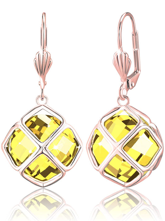 Big Yellow Crystal Dangle Earrings for Women (Nov-Citrine-Rose Gold)