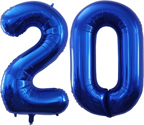 GOER Jumbo 42-Inch Blue Number 20 Balloons - Perfect for 20th Birthday & Anniversary Celebrations