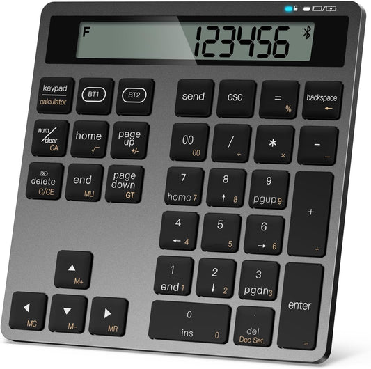 YoFeW 34 2-in-1 Rechargeable Wireless Number Pad for Laptop, Keys Numeric Keypad with Dual Bluetooth & Display, Numpad