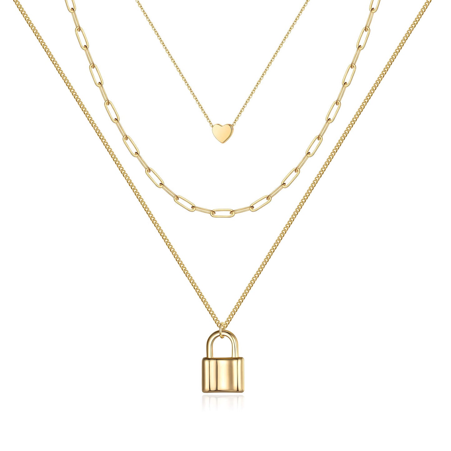 Turandoss Layered Lock Necklace for Women, Layered Heart Lock Necklace for Women Layering Link Chain Necklaces