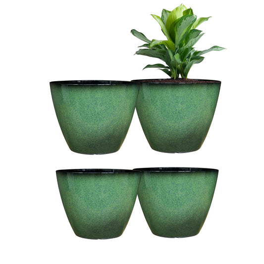 Vanslogreen 8 inch Flower Pots for Indoor Plants, 4 Pack Plastic Plant Pots for Plants with Drainage Holes, Indoor Planter for Outdoor Plants Garden Home Decor, Green