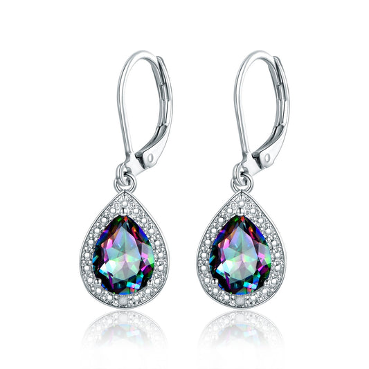 Barzel 18K White Gold Plated Created Mystic Topaz Drop Earrings With CZ Accents (Mystic Topaz)