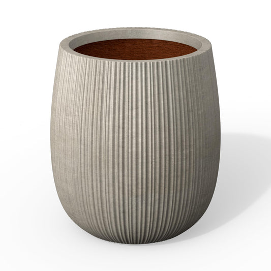 Kante 12.6" Dia x 14.6" H Round Concrete Planter, Streamlined Fluted Large Plant Pot with Drainage Hole and Rubber Plug for Home, Patio, Garden, Weathered Concrete Finish with Painted Interior