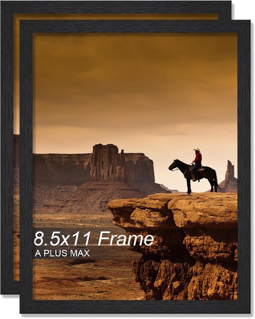 A PLUS MAX 8.5x11 Picture Frame Set of 2 - Lightweight Black Engineered Wood Frames for Photos