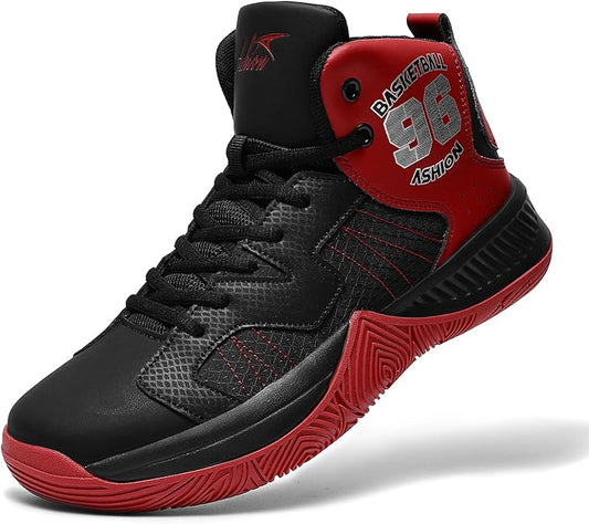 ASHION Kids Basketball Shoes Boys Girls Sneakers Mid-Top Lace Up Cushion Anti Slip Athletic Outdoor Sport Shoes for Unisex-Child