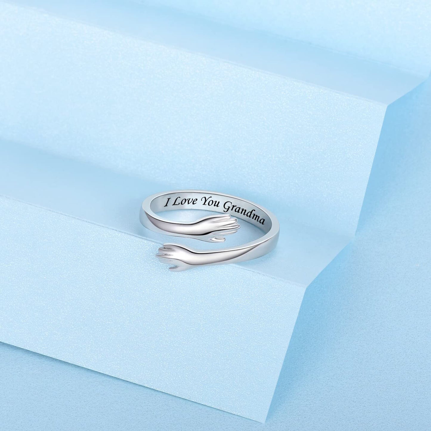 ACJFA Hug Rings for Women Sterling Silver Adjustable Ring for Women Daughter Hand Ring Jewelry for Birthday Gifts Holiday Gift for Teens(I Love You Grandma)