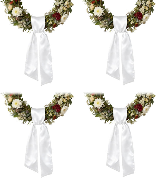 Regine Switzerland 4Pcs White Satin Wreath Sash - Perfect for Easter, Weddings & Holidays