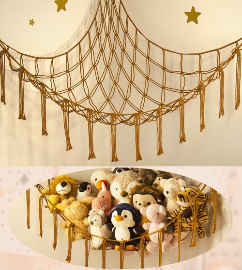 Mirolam Stuffed Animal Hammock - Large Toy Storage Organizer for Plushies | Caramel Color for Boho Nursery Decor