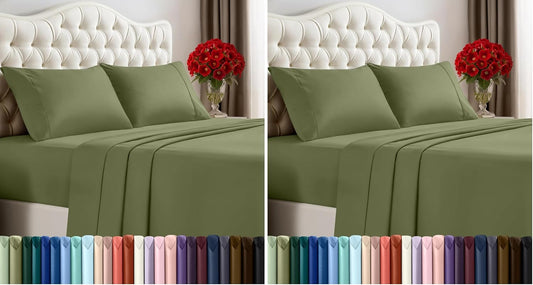Utopia Bedding Queen Size Sheet Set - Soft, Breathable Microfiber in Olive | 4-Piece with Fitted & Flat Sheets, 2 Pillowcases