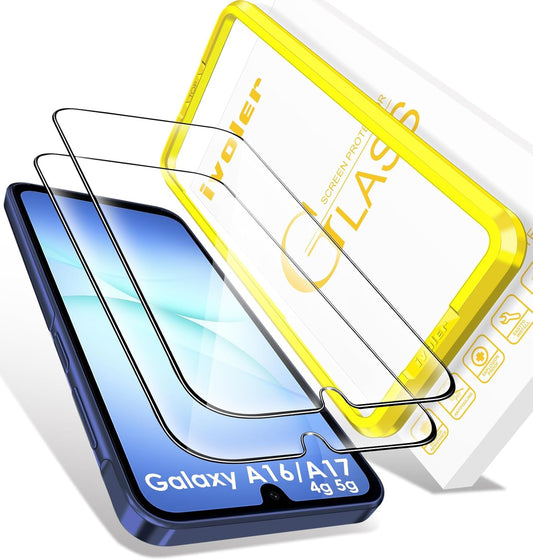 A17 5G/Galaxy A16 5G, 6.7-inch, 2-Pack ivoler Screen Protector for Samsung Galaxy Tempered Glass Film, Alignment Frame