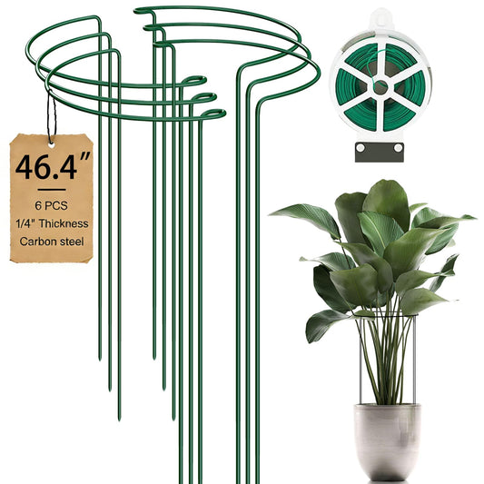 6-Pack 46.3” Plant Support Stakes, Steel Plant Cage & Peony Tomato Hydrangea Cage, Garden Stakes for Outdoor Plants, Heavy-Duty Plant Stakes, 16.7” Support + 29.6” Extension Tubes