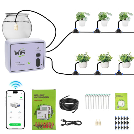 Smart WiFi Drip Irrigation System,Dual Channel Automatic Watering Kit for 20 Potted Plants,Compatible with Alexa/Google Home,Timer with App Control,20 Adjustable Emitters & 15M Hose for Indoor Garden