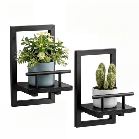 Sbosbo Floating Shelves for Wall, Plant Shelf Indoor, Wall Planters for Indoor Floating Plant Shelves for Bedroom, Living Room, Kitchen, Office, Bathroom Decor (Black, 2 Pack)