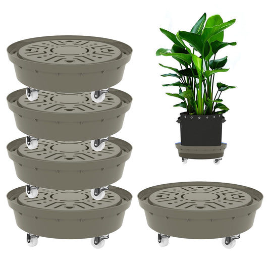 Molgoc Self-Watering Base with Visible Water Level,5-Pack,Keeps Leaves and Flying Insects Out,Maintains Water Quality, Equipped with Rollers for Easy Movement and Rotation, Brown.
