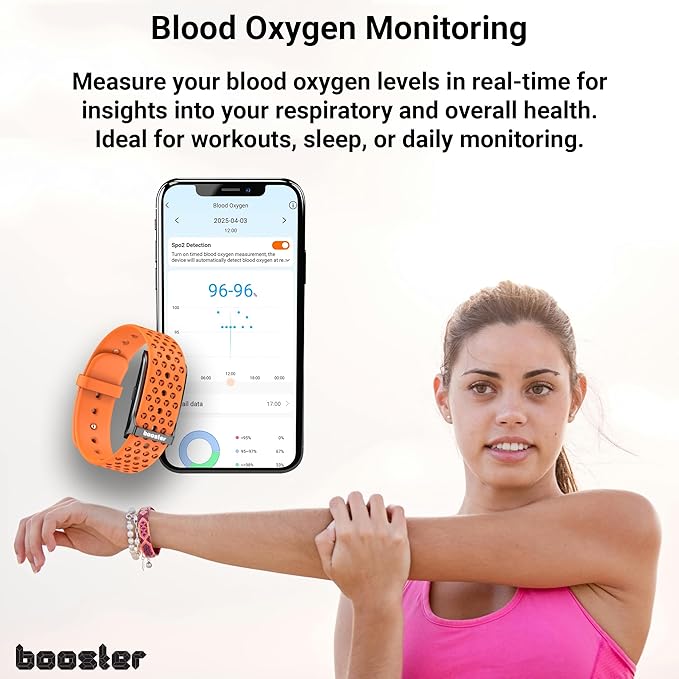 Booster Smart Bracelet, Wearable Activity & Fitness Tracker Band, 24H Sleep Tracker, All-Day Continuous Heart Rate Blood Pressure Stress HRV Monitor, 120+ Sport Modes Smart Wristband, Silicone Black