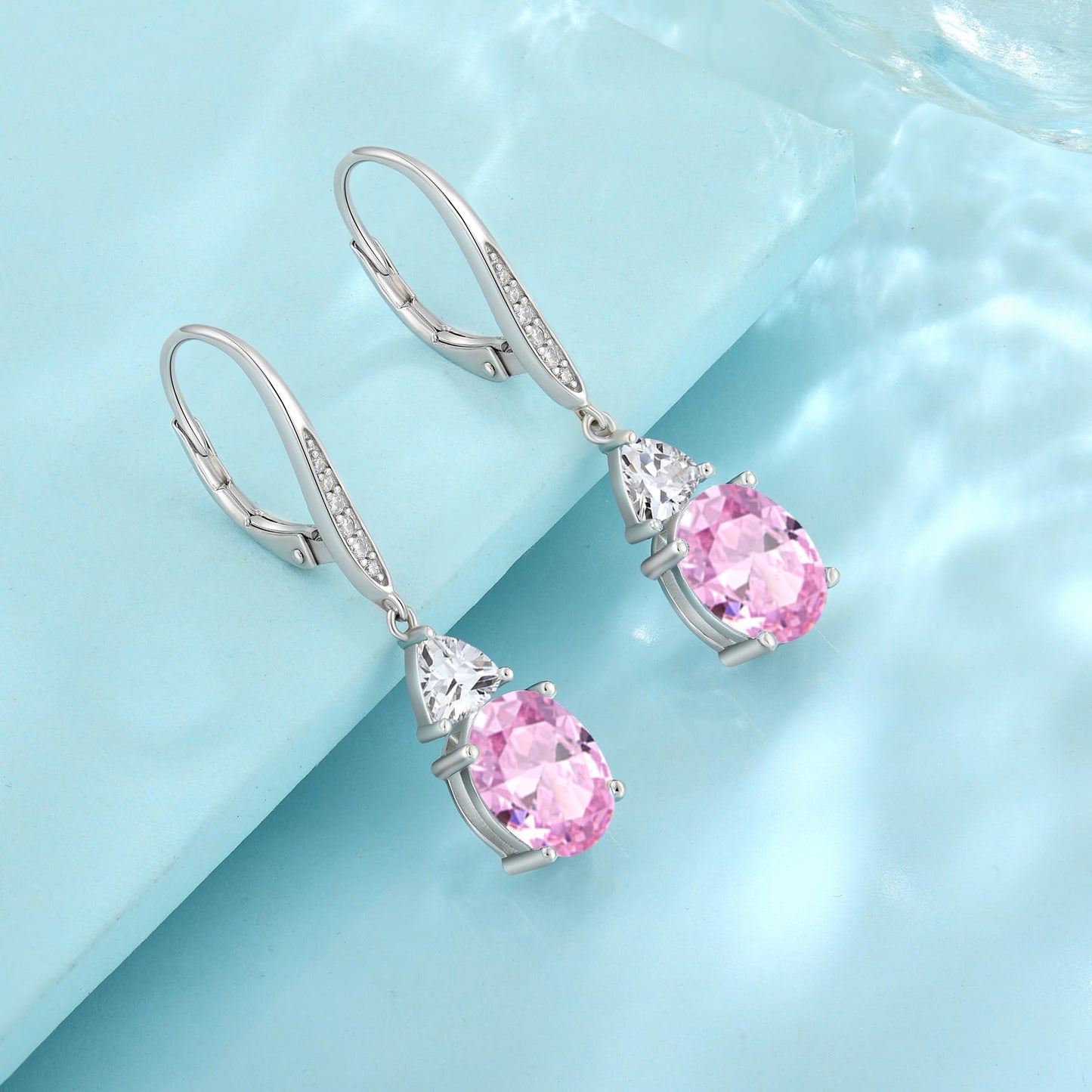 Rocayi Oval Pink Tourmaline Earrings for Women 925 Sterling Silver Dangle Drop Leverback Earrings October Birthstone Jewelry for Her