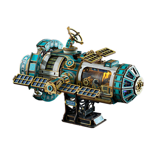 3D Wooden Puzzles for Adults - Space Station Mechanical Model Kit with Lights & Music, 511PCS Adult Wooden Puzzles, DIY Building Toy for Teen & Adults, Miniature House Kit for Birthday