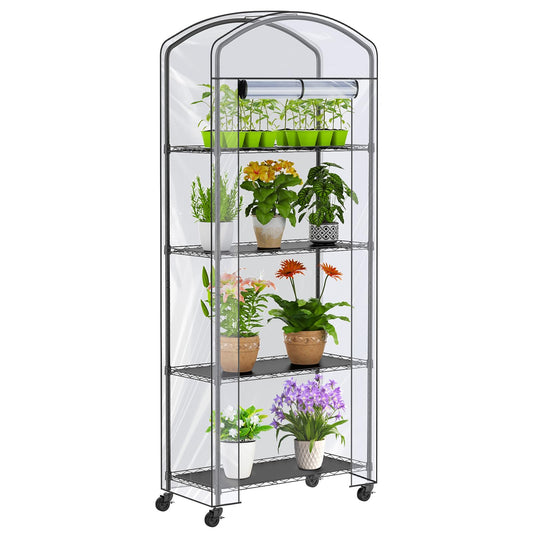 Abimars 4-Tier Greenhouse with Wheels, Height-Adjustable Shelves Metal Plant Shelf with PVC Cover for Seed Starting Trays, Seedling Pots, Plant Pots, 13x29x73inch