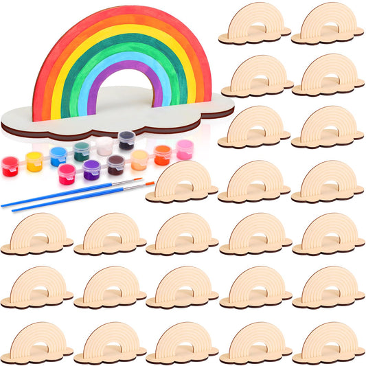 Blueweenly 12 Sets Rainbow Crafts for Kids Rainbow Art Painting Sets for Party Favors Wooden Painting Brush Kit Return Gifts for Birthday Party Supplies Class Make Your Own Craft Kits (Classic)