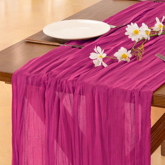 Socomi Cheesecloth Table Runner - 6pcs Hot Pink Fuchsia Gauze for Weddings & Events | 120 Inch (10FT)