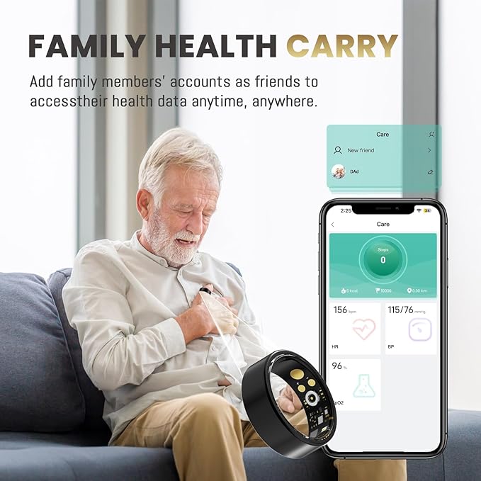 Smart Ring for Women Men, Health Tracker with Heart Rate/Blood Oxygen/Blood Pressure/Sleep Monitor/Step Counting, IP68 Waterproof Fitness Ring, No App Fees for iOS & Android (Rose Gold, 14#)