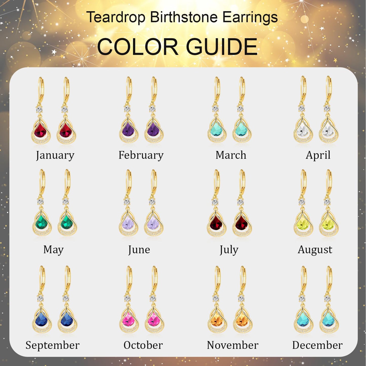 Dangle Trendy Leverback Birthstone Earrings 14K Gold Plated Teardrop Dangle Earrings Jewelry Christmas Birthday Gifts for Women (Gold September)