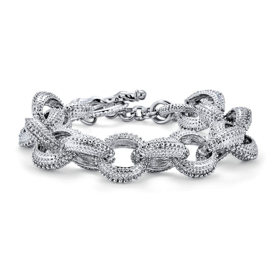 Bling Jewelry Fashion Chunky Oval Link Chain Statement Bracelet Matte Texture Silver Toggle Clasp Closure