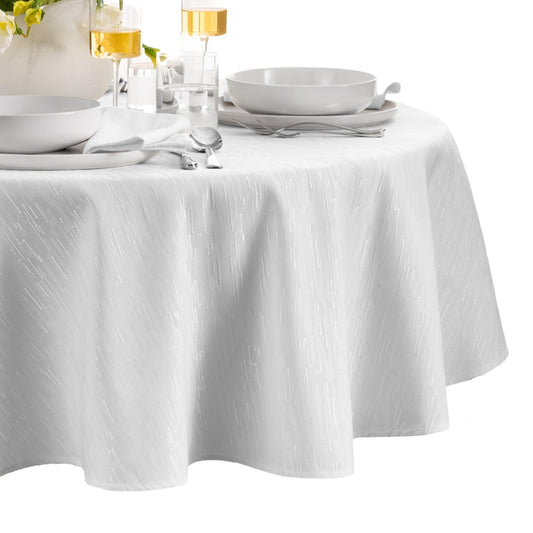 Elrene Home Fashions Continental Solid Texture Water, Stain & Wrinkle Resistant Tablecloth, 90" Round, White