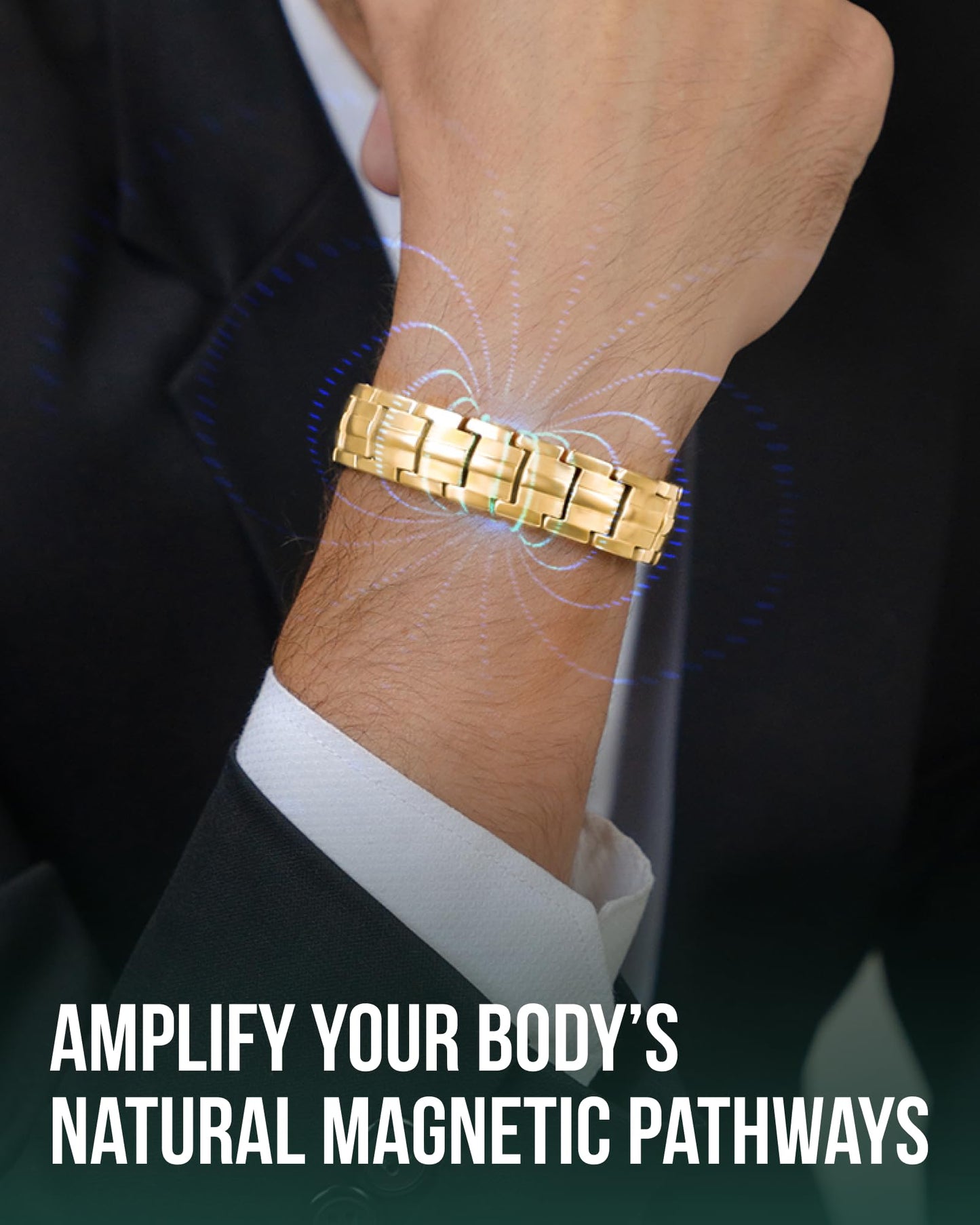 MagnetRX® Magnetic Bracelets for Men - EllipseMAX 5X Strength 5,000 Gauss Magnets - Designed in USA & Patent Pending - Premium Titanium Mens Magnetic Bracelet & Adjustable Length (Gold)