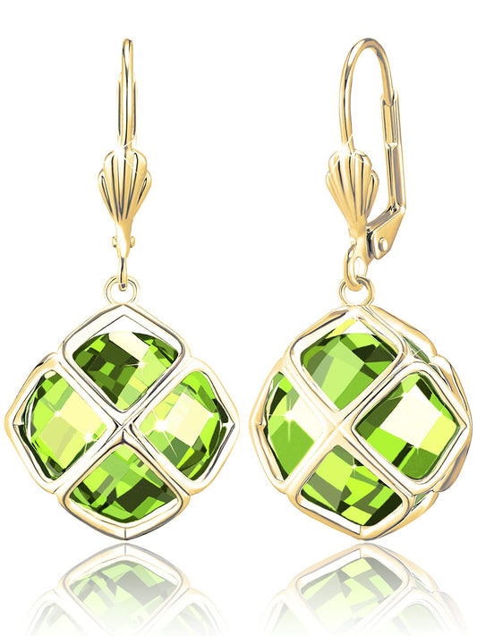 Big Light Green Crystal Dangle Earrings for Women (Aug-Peridot-14K Gold)