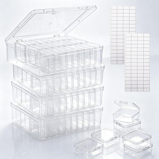 124Pcs Bead Storage Containers,Clear Plastic Bead Organizer Boxes with 128 Stickers for Diamond Painting Accessories Seed Jewelry Charms DIY Craft(4 Large Boxes and 120 Small Boxes)