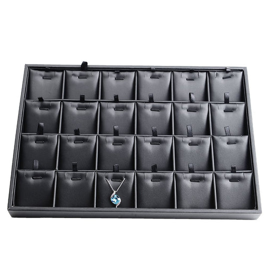 Woodten Black PU Leather Jewelry Display Tray 24 Grids Pendant Earrings Necklace Organizer Display Showcase Jewelry Storage Tray