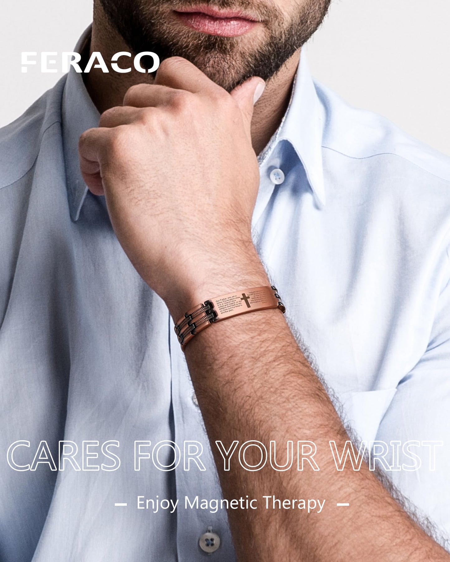 Feraco 2X Strength Magnetic Therapy Bracelets for Men Copper Bracelet with 3800 Gauss Neodymium Magnets