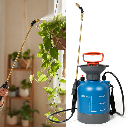 High Reach Plant Waterer for Indoor Hanging Plants, Telescopic Pump Pressure Sprayer with Brass Wand and 180° Adjustable Watering Nozzle, Leak Proof Anto/Manual Plant Watering Devices(0.8 Gal)