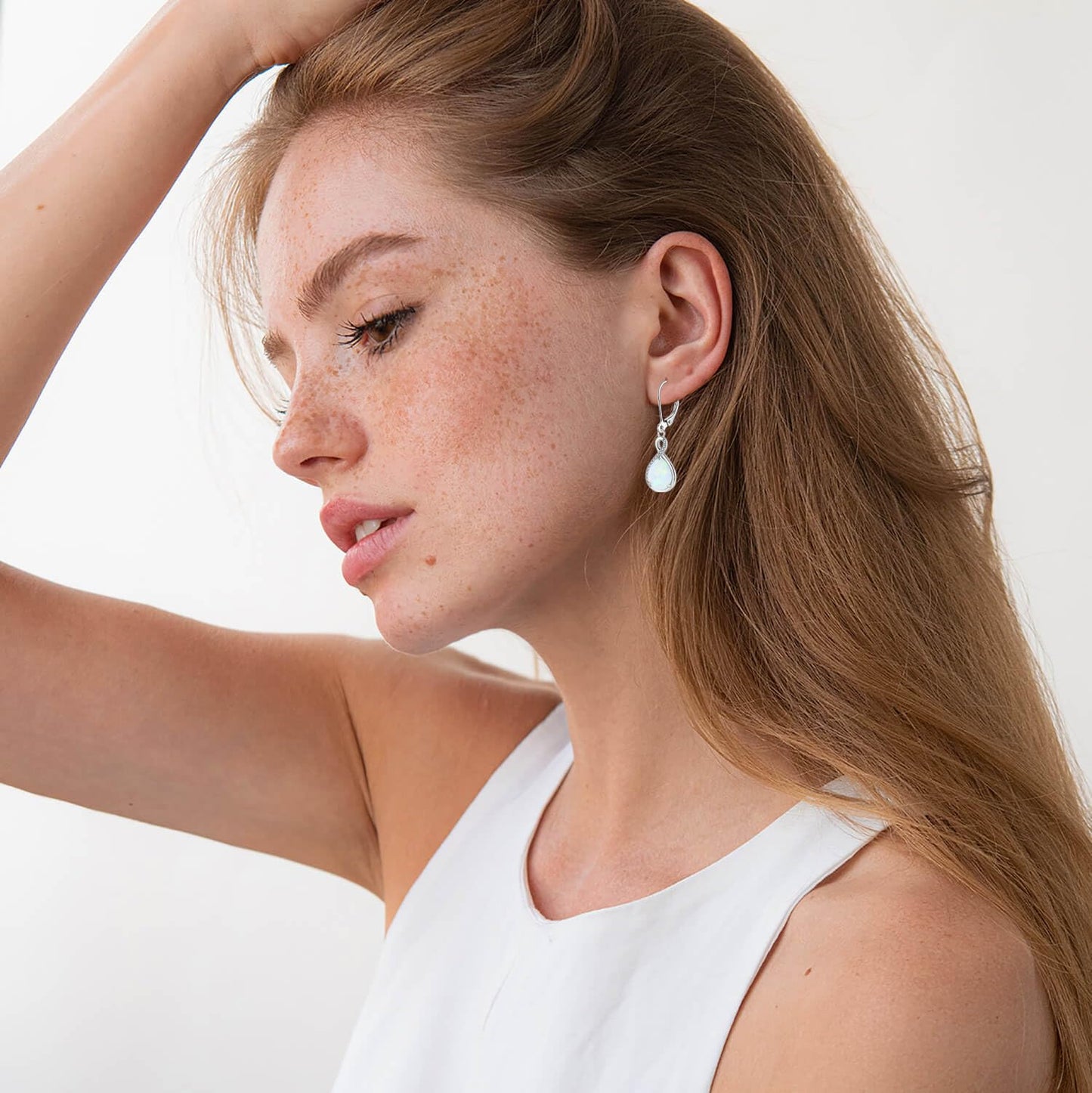 FYNSBLE Opal Earrings for Women Sterling Silver Infinity Opal Dangle Drop Leverback Earrings Hypoallergenic Jewelry for Women