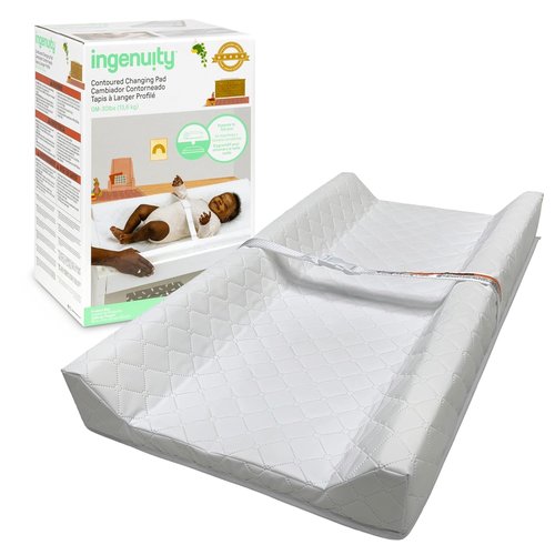 Ingenuity Contoured Changing Pad - Waterproof Liner & Safety Strap with Quick-Release Buckle