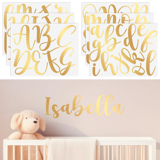 Boao Personalized Name Wall Decal Large Cursive Letter Stickers Big Alphabet Custom Stickers Nursery Wall Decal for Backdrop Bedside Bedroom Home Classroom DIY Craft(Classic,Gold,Regular)
