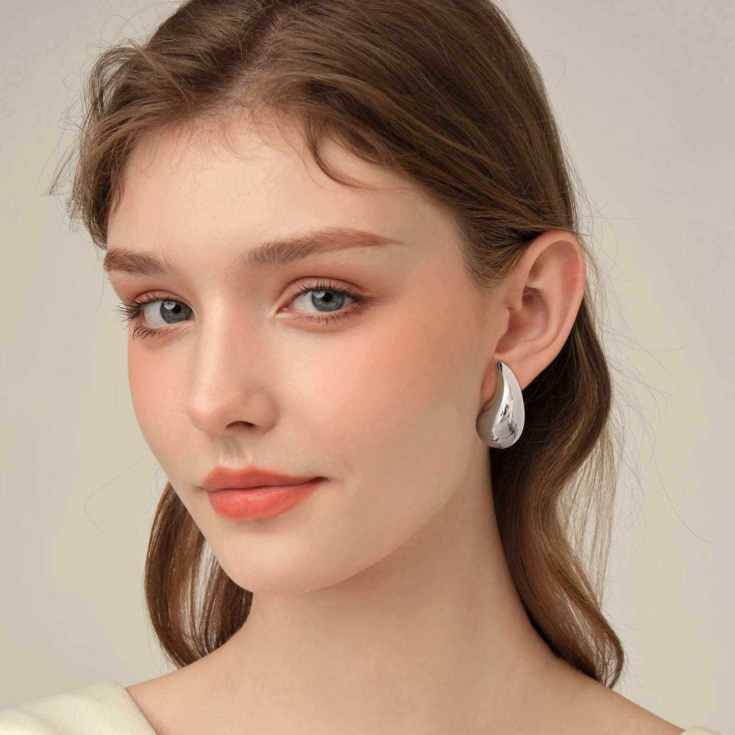 Gacimy Silver Tone Teardrop Earrings Dupes for Women, Chunky Drop Earrings for Women with 925 Sterling Silver Post, 1.2Inches