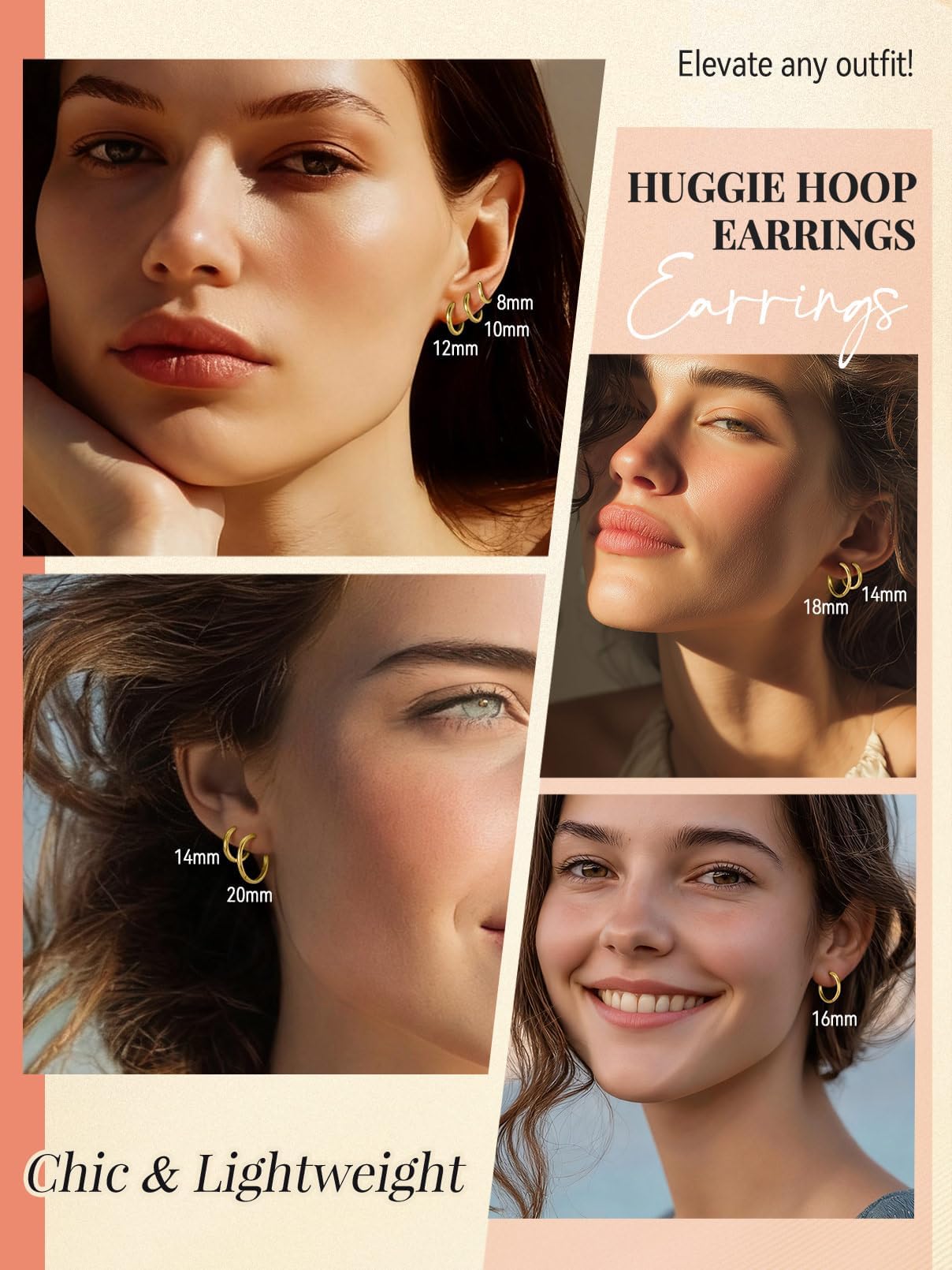 FaithHeart Hoop Earrings for Women, 14K Gold Hypoallergenic Huggie Hoop Earrings, Small Cartilage Earrings for Women 18mm, Send Gift Box