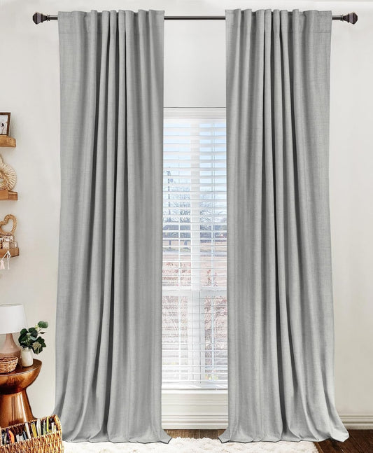 Skiennix 100% Blackout Linen Curtains - Thermal Insulated Drapes for Bedroom | 2 Panels Set, 50" W x 84" L, Ash Grey