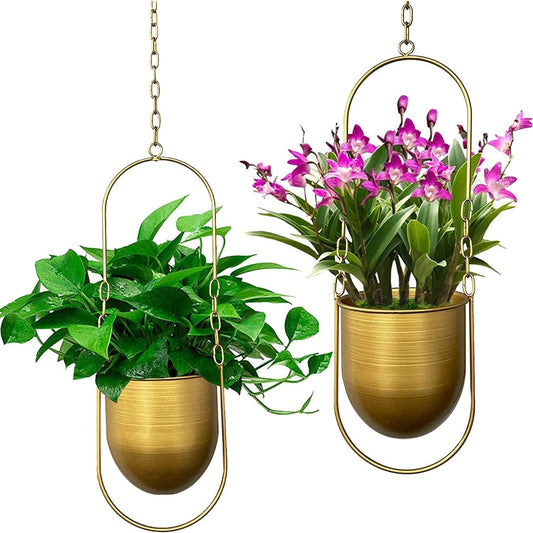 JUSUFU Metal Hanging Planters, Gold Hanging Planters for Indoor & Outdoor Plants, No Plant incld(Gold)