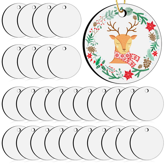 Billbotk 3" Sublimation Ornament Blanks, 30 Pieces Round Blank Sublimation Ornaments for Christmas Tree Décor, DIY Handmade Crafts(3 inches)