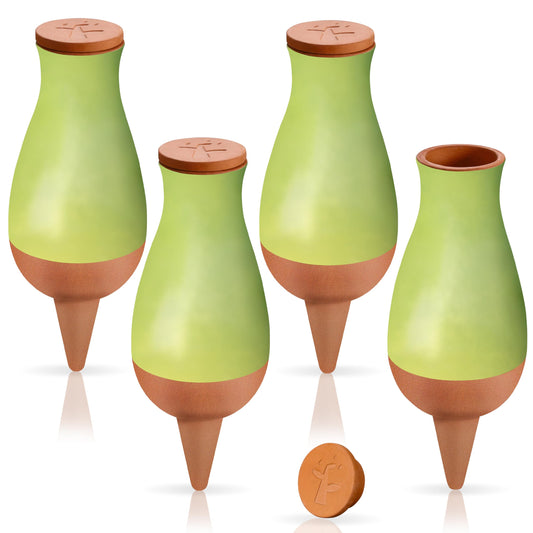 Soilagua 16 oz Drip Irrigation Stakes, Large Plant Watering Globes, Olla Pots Plant Watering Devices, Self Watering Planter Insert, Watering Spikes for Outdoor Indoor Everyday Vacation Use, 4-Pack