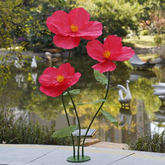 ZEYEXE Large Paper Artificial Flowers,Giant Flowers for Decoration,Huge Handcrafted Poppy Fake Flowers with Stand for Home Decor Bridal Shower Party Outdoors Yard Event Backdrop Decor (red)