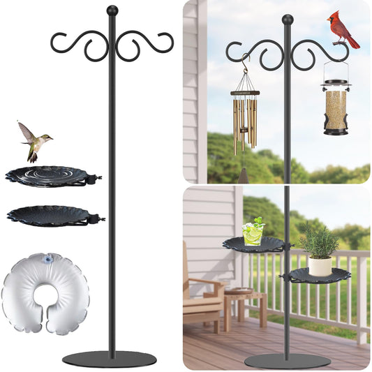 Upgraded 74" Shepherd's Hook for Bird Feeder，Floor Hanging Plant，Wind Chime Stand, Waterproof Metal & Adjustable-Height Standing Pole Holder for Lantern and Wreath, Indoor & Outdoor（2 Placement Racks)